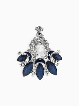 Кольцо для платка «Павлин», бело-синее в серебре