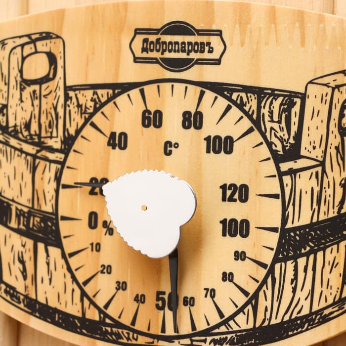Термометр - гигрометр для бани и сауны «Шайка», деревянный, «Добропаровъ»