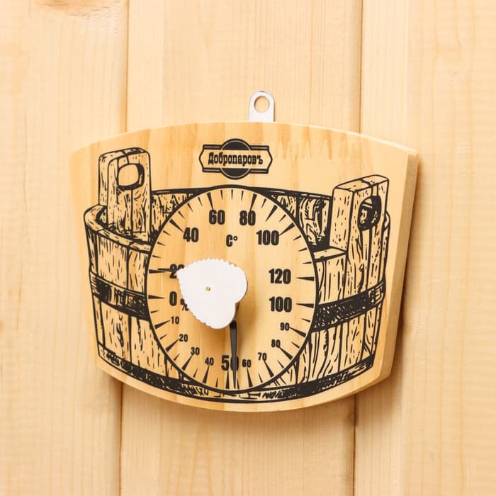Термометр - гигрометр для бани и сауны «Шайка», деревянный, «Добропаровъ»