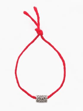 Браслет-амулет на нити «Красная нить. Руна деньги», L=30 см, красный с чернёным серебром