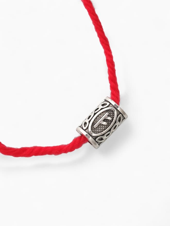 Браслет-амулет на нити «Красная нить. Руна деньги», L=30 см, красный с чернёным серебром