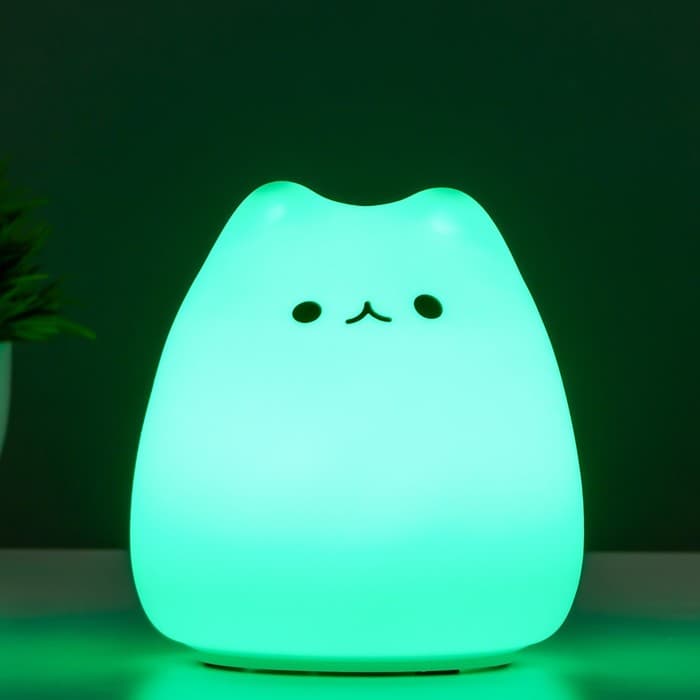 Фигурка светящаяся RISALUX «Антистресс мякиш котёнок», LED-ночник, RGB, от батареек 3ААА, 9.5×9.5×10.5 см