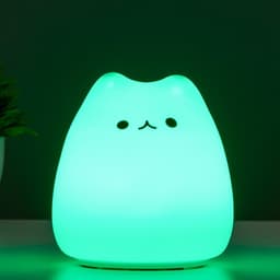 Фигурка светящаяся RISALUX «Антистресс мякиш котёнок», LED-ночник, RGB, от батареек 3ААА, 9.5×9.5×10.5 см