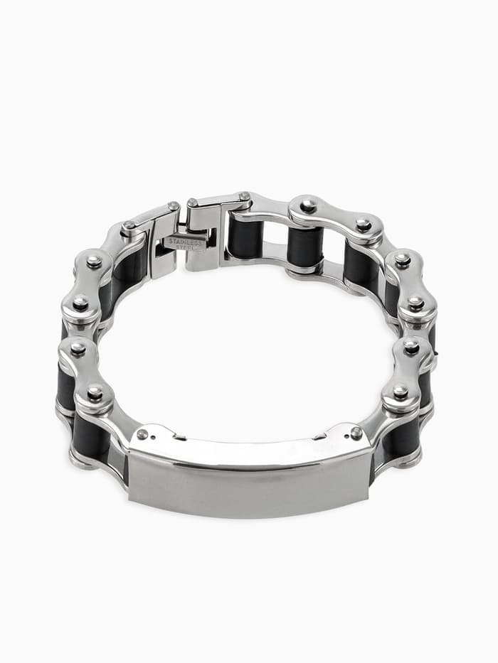Браслет мужской «Стальной. Рельсы», L=20.5 см, цвет серебро, чёрный