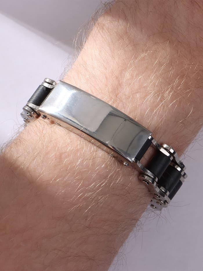 Браслет мужской «Стальной. Рельсы», L=20.5 см, цвет серебро, чёрный