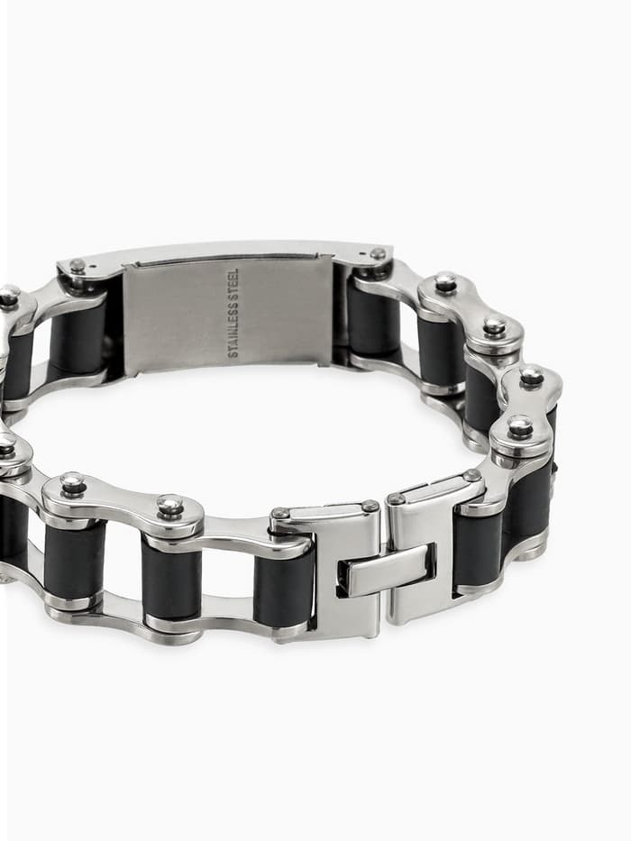 Браслет мужской «Стальной. Рельсы», L=20.5 см, цвет серебро, чёрный