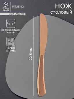 Нож столовый Magistro «Эми», длина 22.5 см, на подвесе, нержавеющая сталь, цвет бронзовый