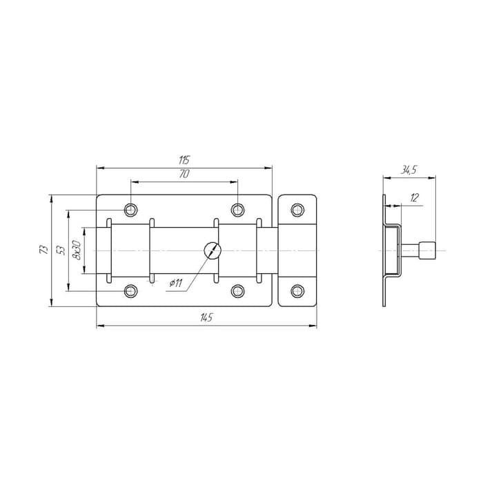Засов «Киров» Секрет ЗД-02, плоский, цвет античная бронза