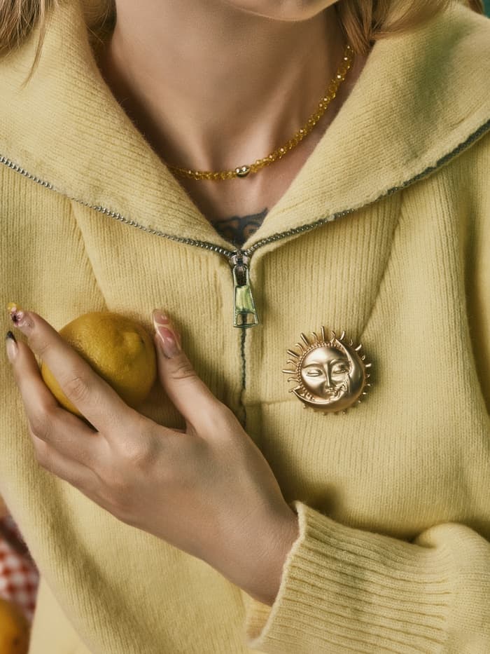 Брошь «День и Ночь», цвет матовое золото