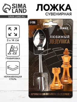 Ложка чайная с гравировкой «Любимый дедушка», h=14 см