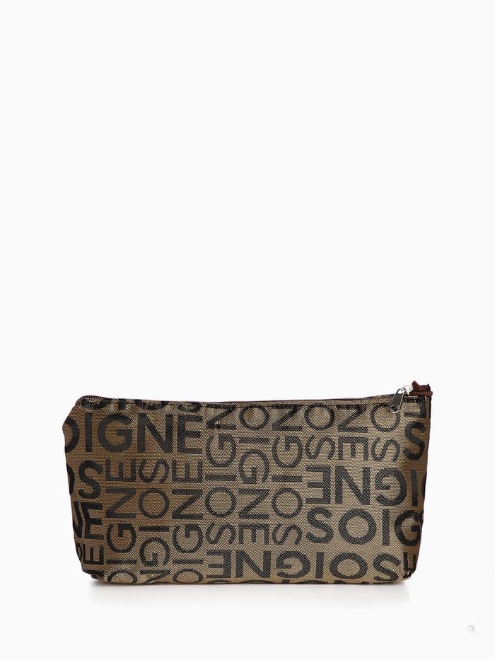 Косметичка - пенал на молнии, маленькая, с буквами, кофейная