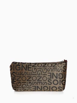 Косметичка - пенал на молнии, маленькая, с буквами, кофейная