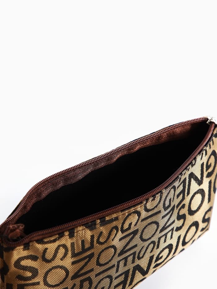 Косметичка - пенал на молнии, маленькая, с буквами, кофейная