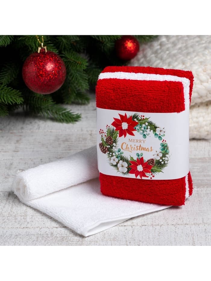 Полотенца махровые «Этель» Merry christmas, 30×30 см - 3 шт., 340 г/м², хлопок 100%