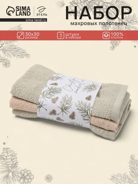 Полотенца махровые «Этель» Wonderland, 30×30 см - 3 шт., 340 г/м², 100% хлопок