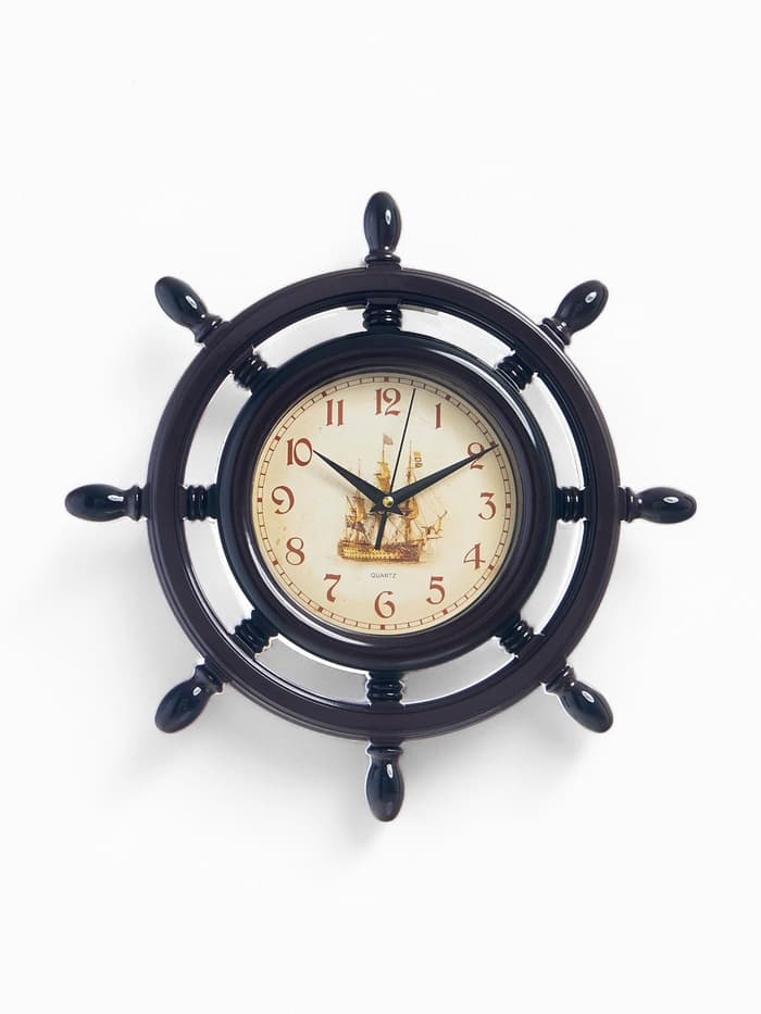 Часы настенные «Штурвал», серия: Море, плавный ход, d=35 см, коричневые