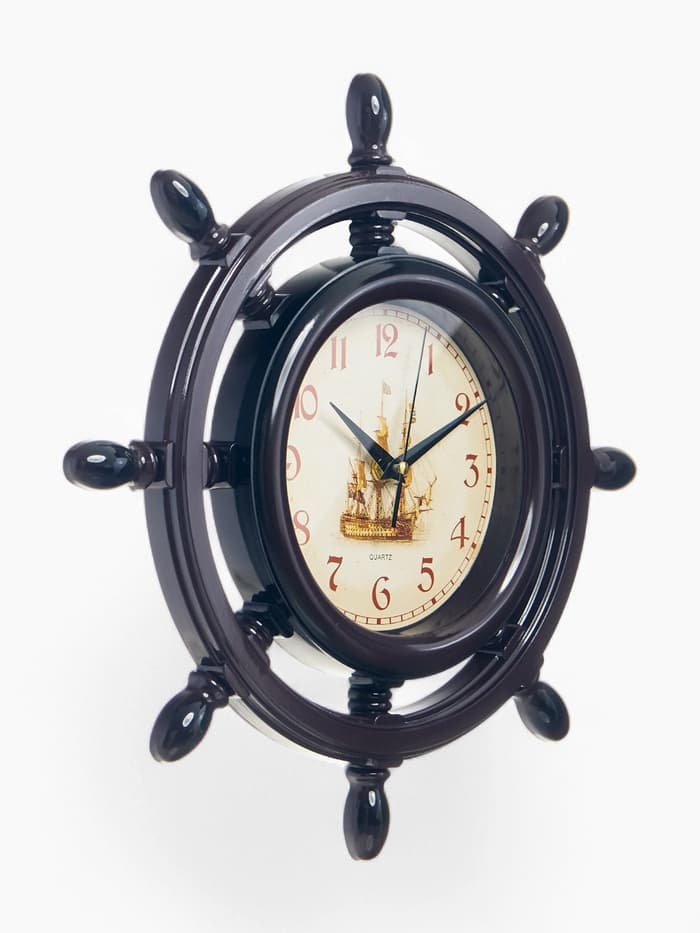 Часы настенные «Штурвал», серия: Море, плавный ход, d=35 см, коричневые