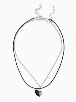 Кулоны парные на магните «Неразлучники.Половинки сердца», L=48 см, набор 2 шт. чёрные, серебряный