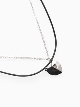 Кулоны парные на магните «Неразлучники.Половинки сердца», L=48 см, набор 2 шт. чёрные, серебряный