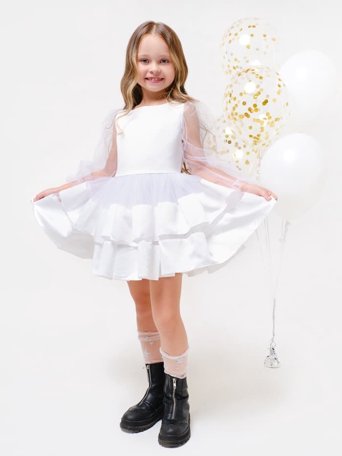 Платье нарядное для девочки KAFTAN, белое, размер 34 (122-128 см)