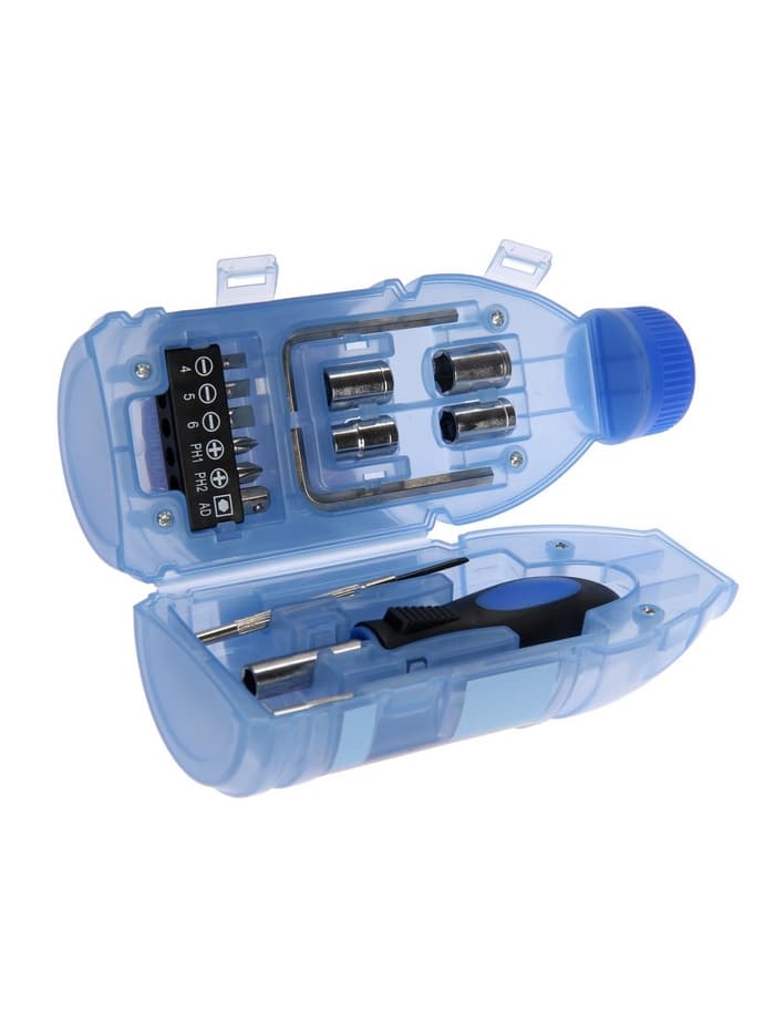 Набор инструментов ТУНДРА, подарочный пластиковый кейс «Бутылка», 15 предметов