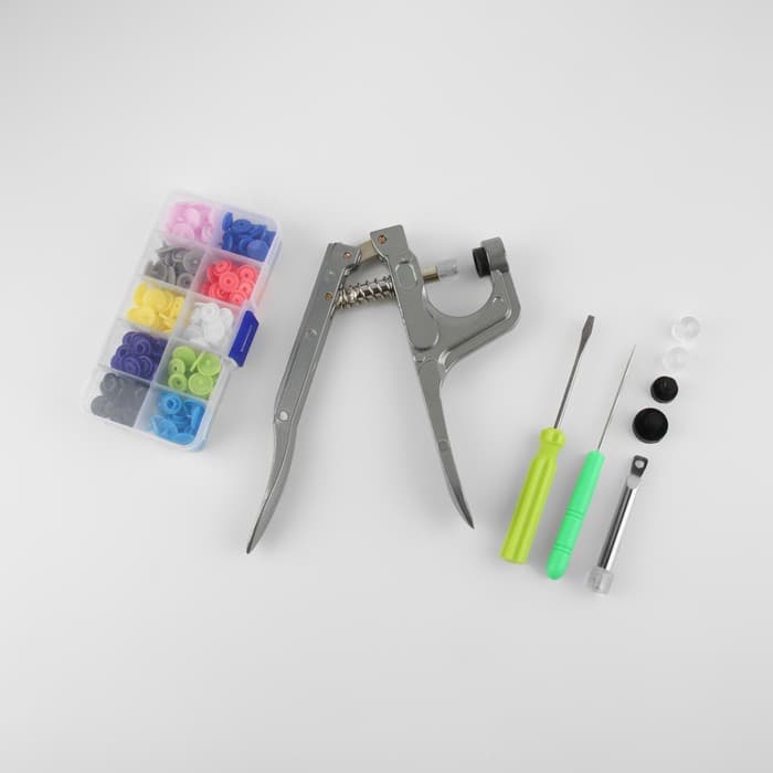 Набор для установки пластиковых кнопок: кнопки, d=12 мм, 50 шт., щипцы, шило, отвёртка, в органайзере