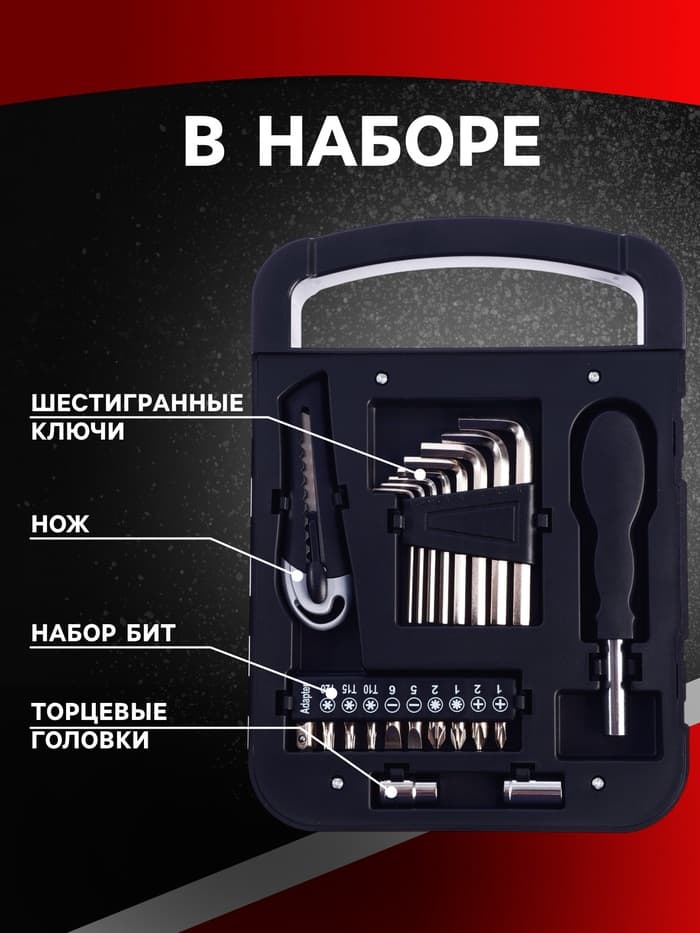 Набор инструментов ТУНДРА, подарочный пластиковый кейс, 22 предмета