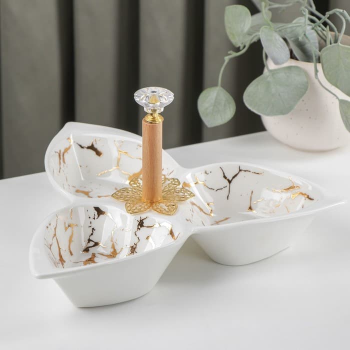 Менажница «Марбл», 160 мл, 3 ячейки, 25.3×23×4.5 см, керамика, белая