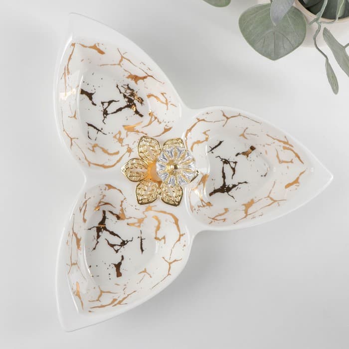 Менажница «Марбл», 160 мл, 3 ячейки, 25.3×23×4.5 см, керамика, белая