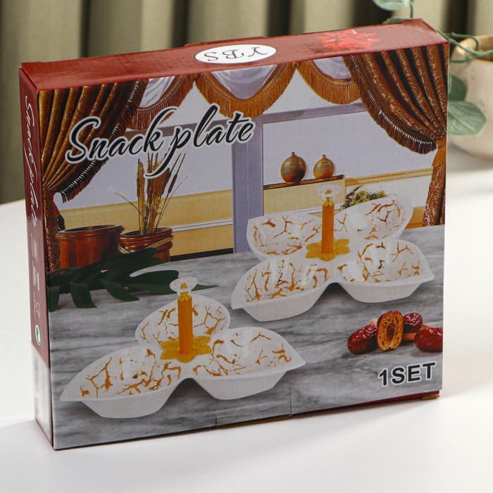 Менажница «Марбл», 160 мл, 3 ячейки, 25.3×23×4.5 см, керамика, белая