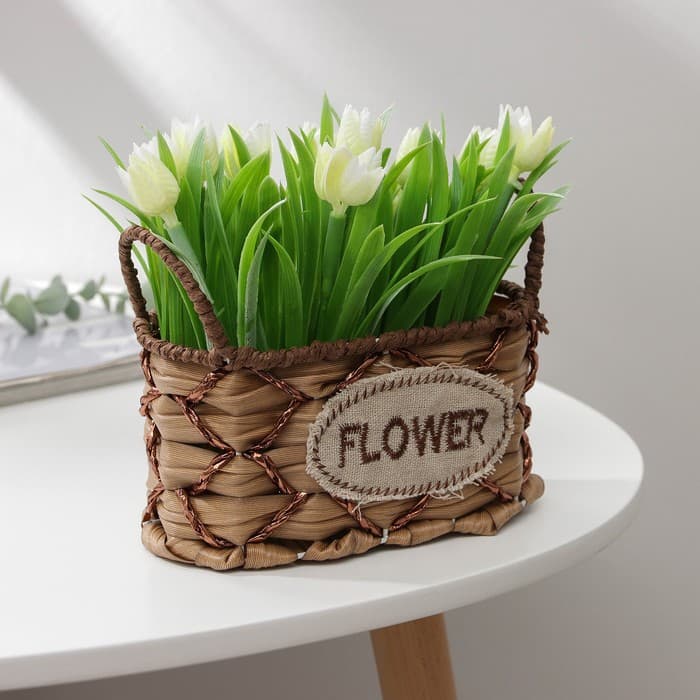 Кашпо для цветов плетёное с ручками Доляна «Овал», 17.5×8×12.5 см, светло-коричневое