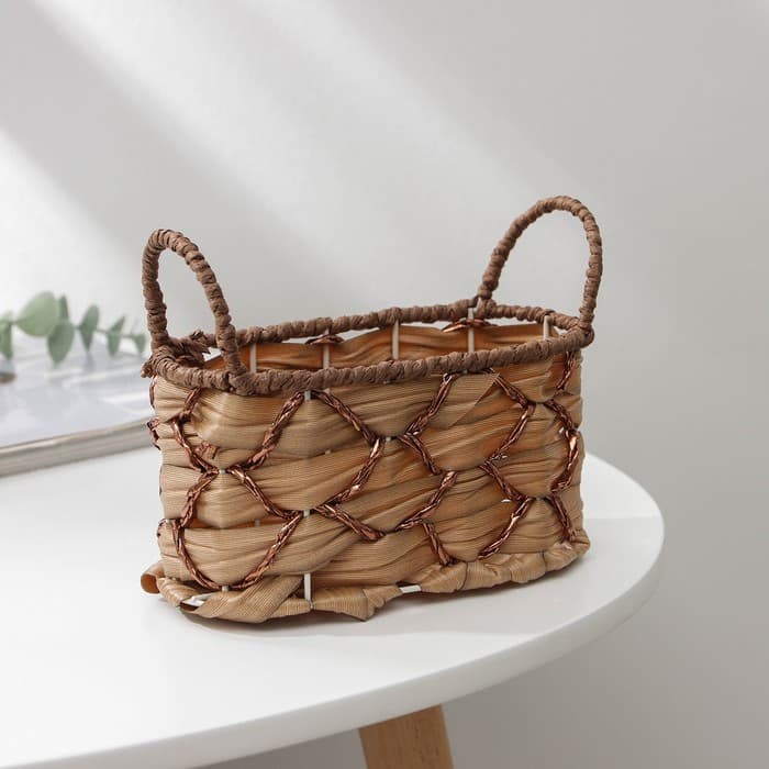 Кашпо для цветов плетёное с ручками Доляна «Овал», 17.5×8×12.5 см, светло-коричневое