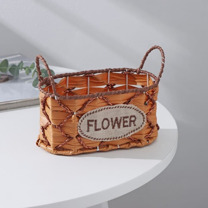 Кашпо для цветов плетёное с ручками Доляна «Овал», 17.5×8×12.5 см, светло-коричневое