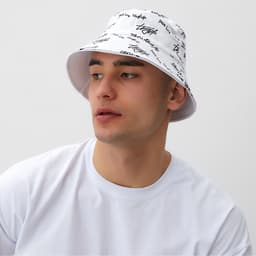 Панама двусторонняя унисекс MINAKU с надписями, белая, размер 58