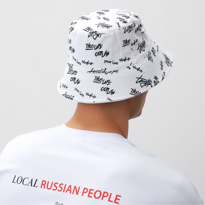Панама двусторонняя унисекс MINAKU с надписями, белая, размер 58