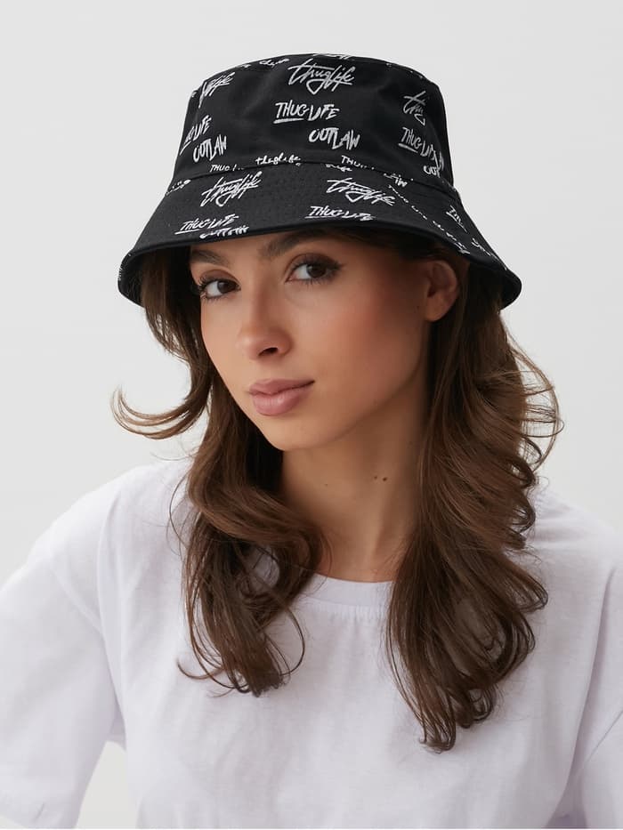 Панама двусторонняя унисекс MINAKU с надписями, чёрная, размер 58