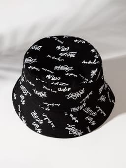 Панама двусторонняя унисекс MINAKU с надписями, чёрная, размер 58