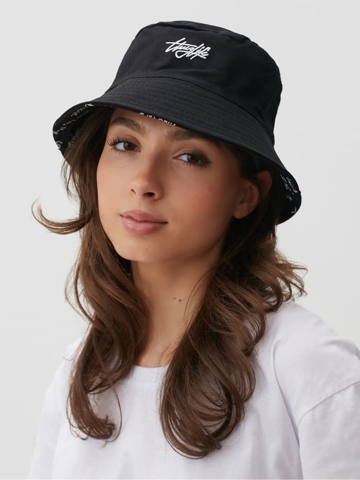 Панама двусторонняя унисекс MINAKU с надписями, чёрная, размер 58