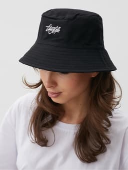 Панама двусторонняя унисекс MINAKU с надписями, чёрная, размер 58