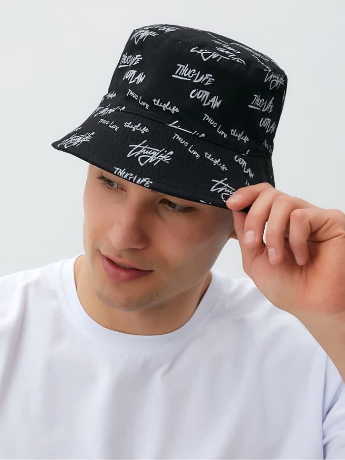 Панама двусторонняя унисекс MINAKU с надписями, чёрная, размер 58