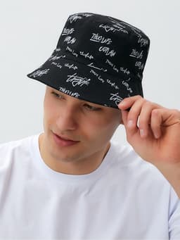 Панама двусторонняя унисекс MINAKU с надписями, чёрная, размер 58