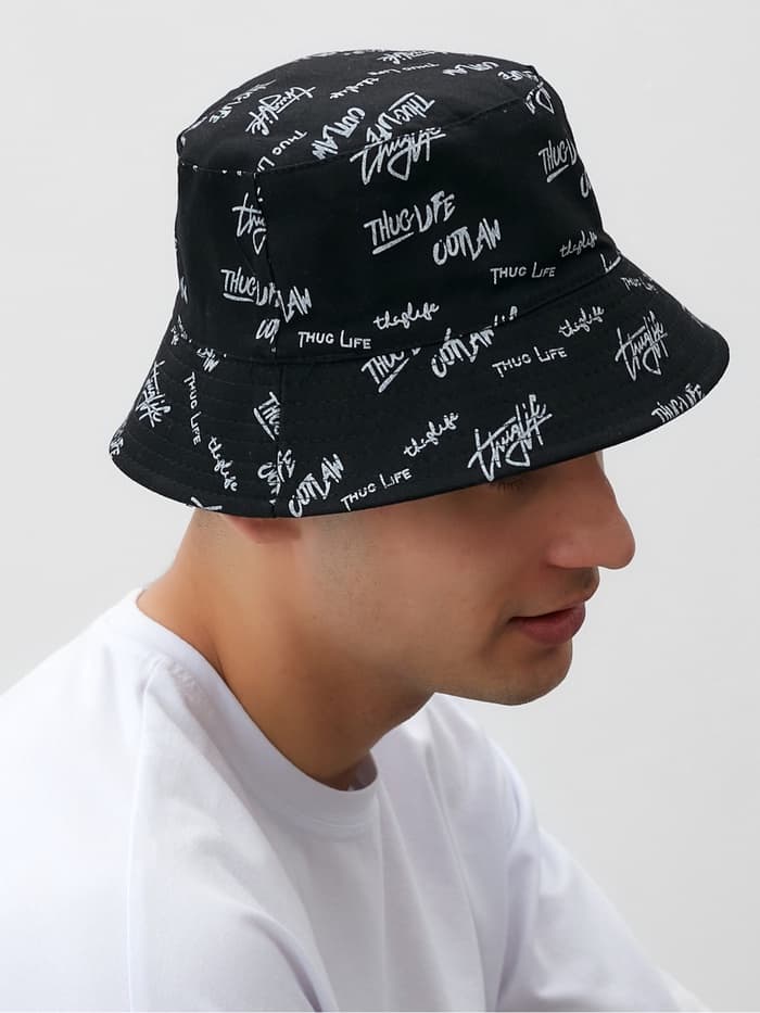 Панама двусторонняя унисекс MINAKU с надписями, чёрная, размер 58