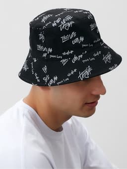 Панама двусторонняя унисекс MINAKU с надписями, чёрная, размер 58