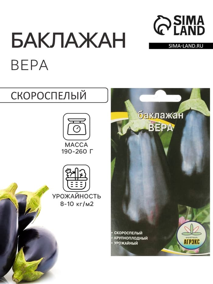 Семена Баклажан «Вера», 20 шт., скороспелый, «Агрэкс»