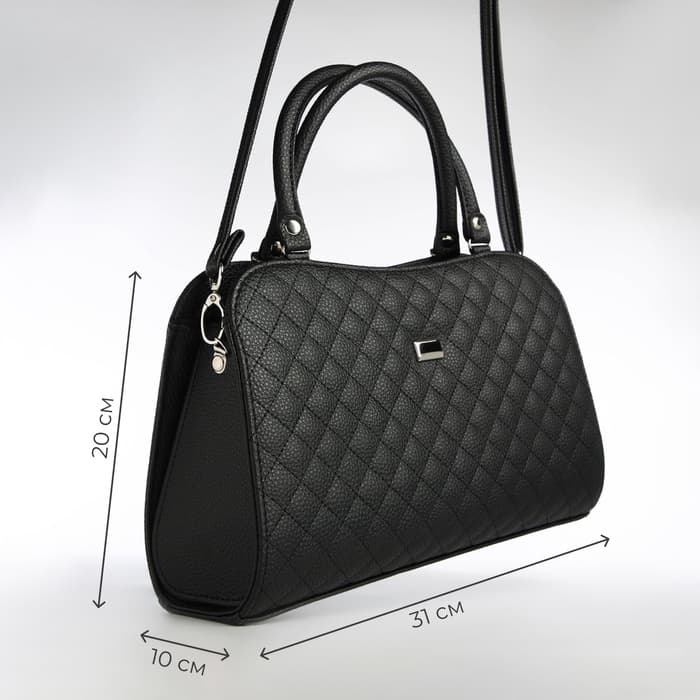 Сумка женская тоут на молнии, 31×10×20 см, однотонная, со стёжкой, чёрная