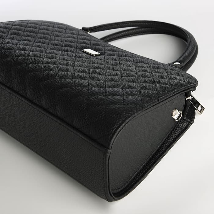 Сумка женская тоут на молнии, 31×10×20 см, однотонная, со стёжкой, чёрная