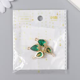 Декор для творчества пластик «Капля с золотыми цветочками», морская волна кристалл, 2×1.2 см