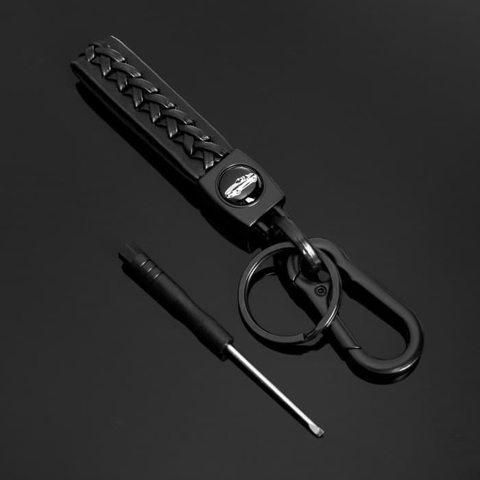 Брелок для ключей, петля с карабином, кожа PU чёрный