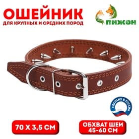 Ошейник «Строгий шип», 70×3.5 см, ОШ 45-60 см, кожа, коричневый
