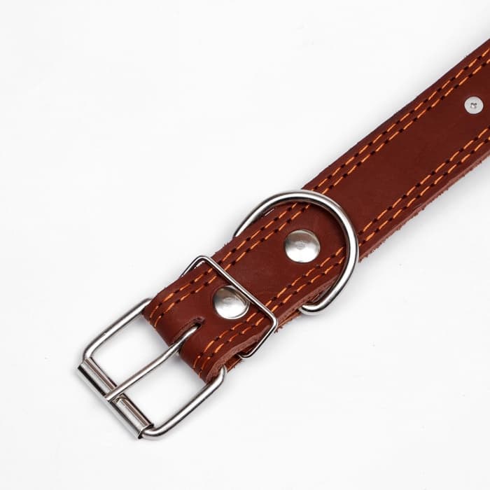 Ошейник «Строгий шип», 70×3.5 см, ОШ 45-60 см, кожа, коричневый